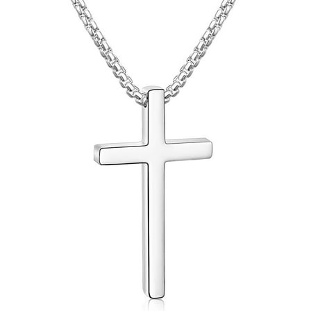 APSVO Silver Cross Necklaces for Men Boys Stainless Steel Cross Pendant Chain Catholic Religious Christian Birthday Valentines Day Jewelry Gifts Teen Him Boyfriend Son Dad Adults Male Kids Age Ideas