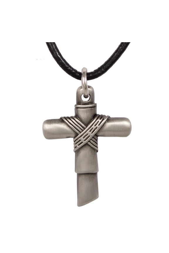 Silver Cross Necklace with Rope Center - Pewter - Leather Cord