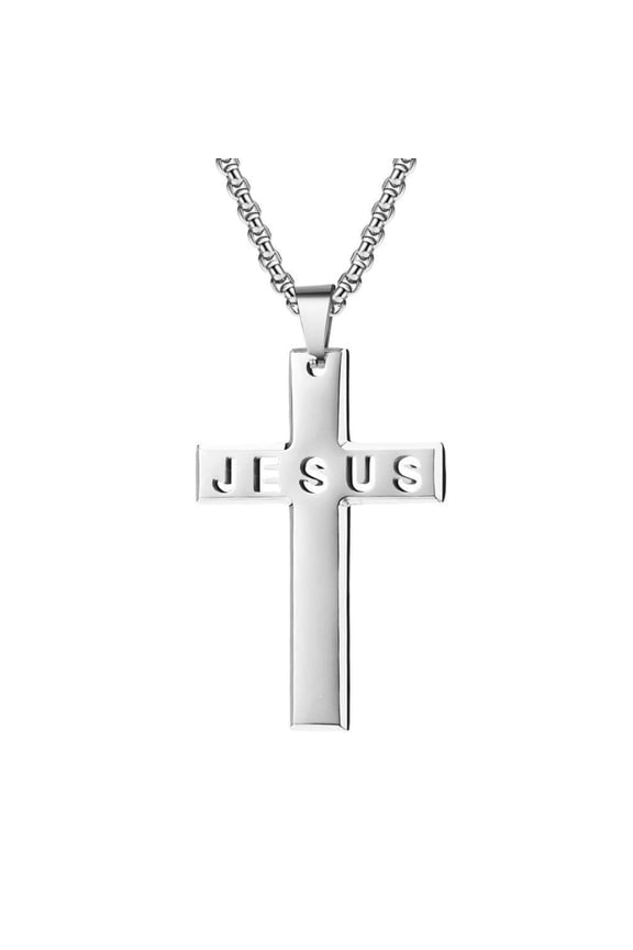 Silver Cross Necklaces for Men Stainless Steel Cross Pendant Chain Catholic Religious Christian Birthday First Communion Confirmation Graduation Fathers Day Jewelry Gifts