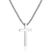 TURANDOSS Silver Cross Necklaces for Men Boys 316L Stainless Steel Pendant 16-30 inch Chain Jewelry Catholic Religious Christian Birthday Gifts for Men Father Husband Grandpa