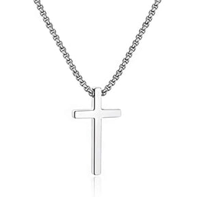Turandoss Silver Cross Necklaces for Men Boys 316L Stainless Steel Pendant 16-30 inch Chain Jewelry Catholic Teacher Appreciation Graduation Fathers Day Gifts for Him Her Men Son Dad Boys Girls