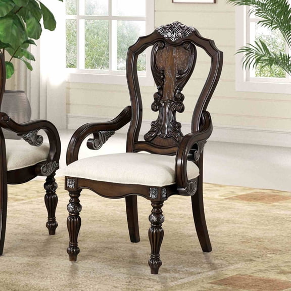 Silver Crown Molding 4pc Arm Chairs Traditiobnal Dining Room Furniture Ornate Corbels Dark Brown Finish
