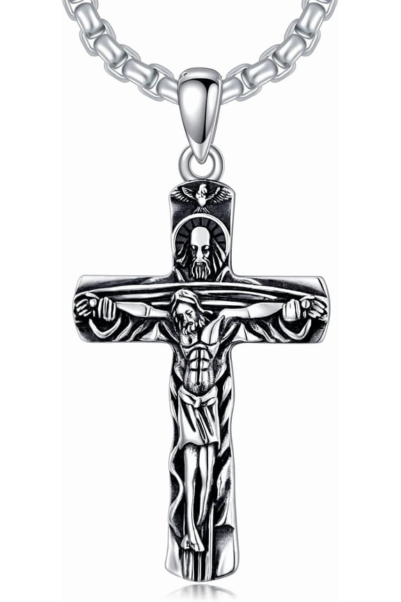 Silver Crucifix Cross Pendant Holy Trinity Jewelry for Men and Women