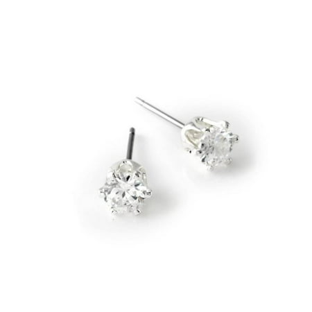 Silver Crystal 5mm Cubic Zirconia Small Round Stud Earrings