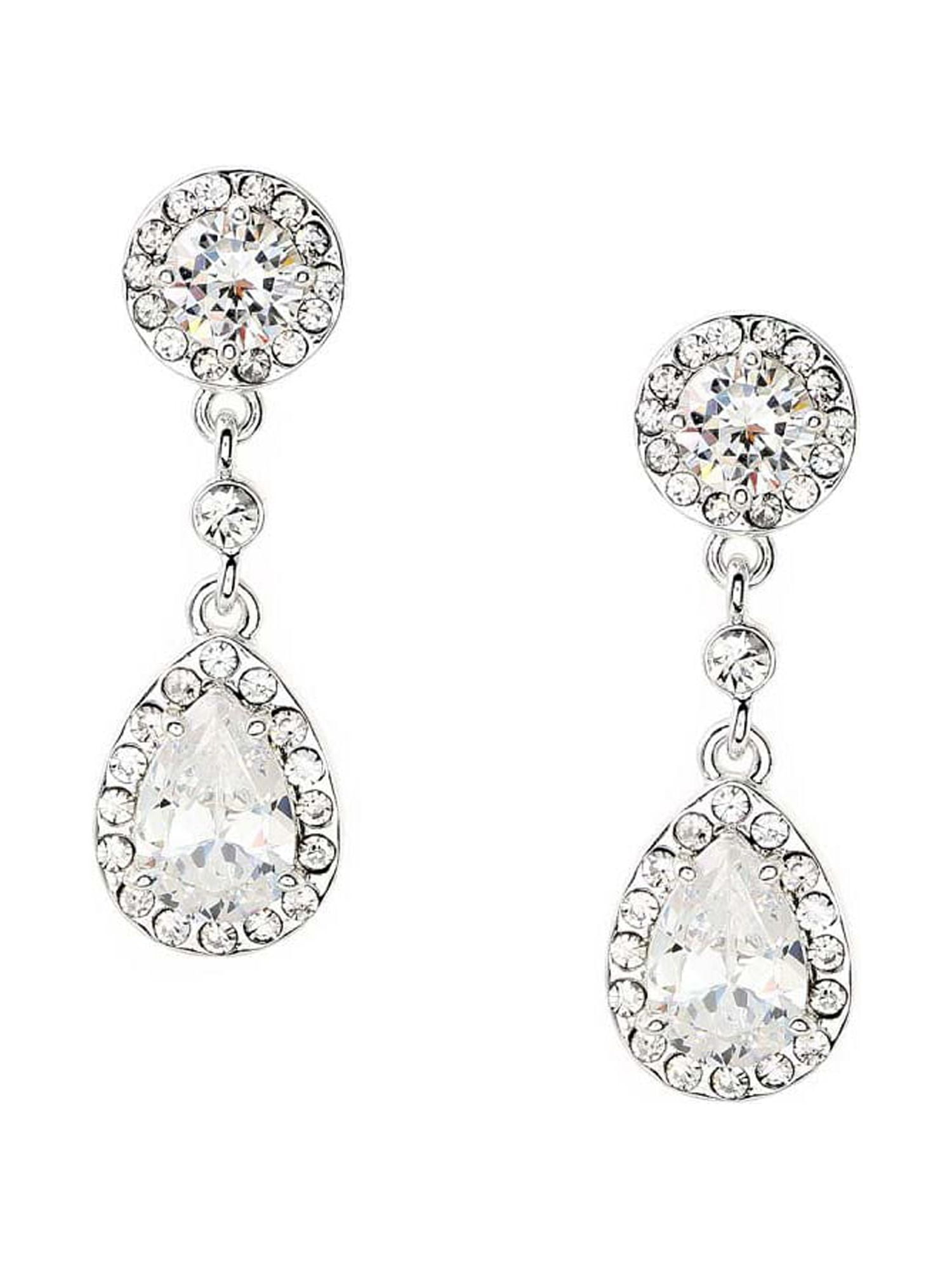 SELOVO Teardrop Dangle Earrings - Silver Tone, Crystal & Cubic Zirconia, Bridal & Party Jewelry