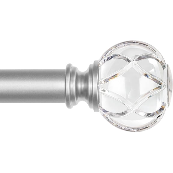 Silver Crystal Curtain Rod 72 to 144 Inches (6-12 Feet), 1 Inch Heavy Duty Curtain Rods for Windows, Telescoping Long Drapery Rods with Acrylic Diamond Netted Texture Finials