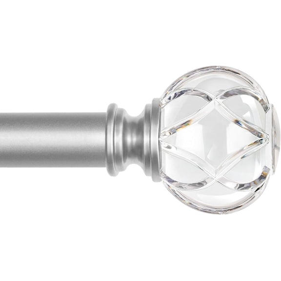 Silver Crystal Curtain Rod 72 to 144 Inches (6-12 Feet), 1 Inch Heavy Duty Curtain Rods for Windows, Telescoping Long Drapery Rods with Acrylic Diamond Netted Texture Finials