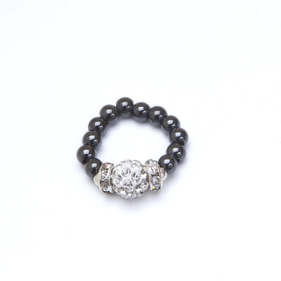 Silver Crystal Magnetrim Hematite Stretch Ring, Size M
