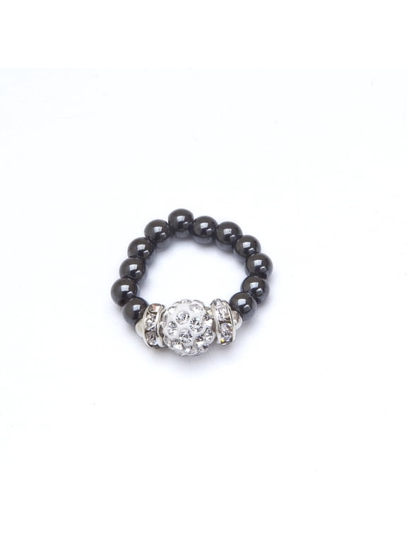 Silver Crystal Magnetrim Hematite Stretch Ring, Size S