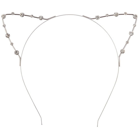 Silver Crystal Pearl Cat Ears Hair Band - Elegant Accessory for Children & Adults