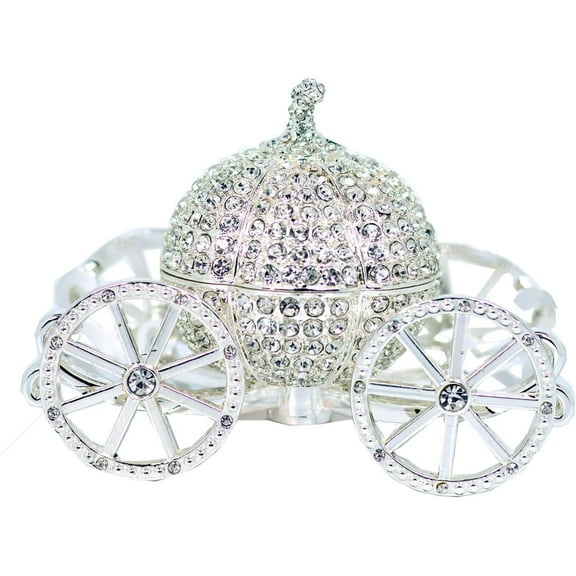 Silver Crystal Pumpkin Carriage Trinket Box, Cinderella Carriage Decorative Hinged Jewelry Trinket Box-cinderella party decorations,desk accessories,Unique Gift for Grils Women