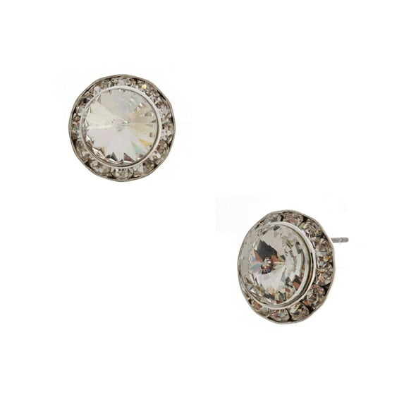 Silver Crystal Rhinestone 15mm Rondelle Circle Round Shape Stud Earrings