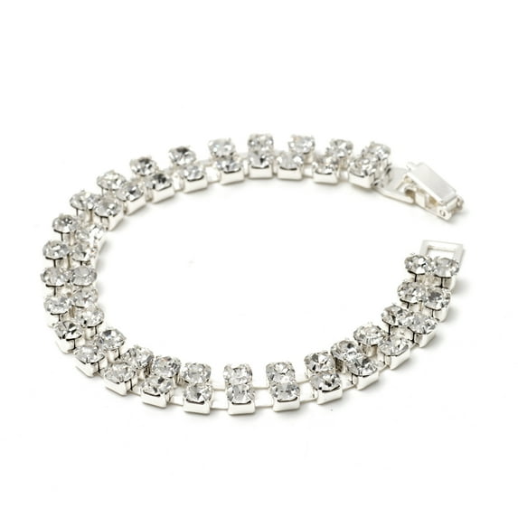 Silver Crystal Rhinestone 2 Strands Tennis Bracelet