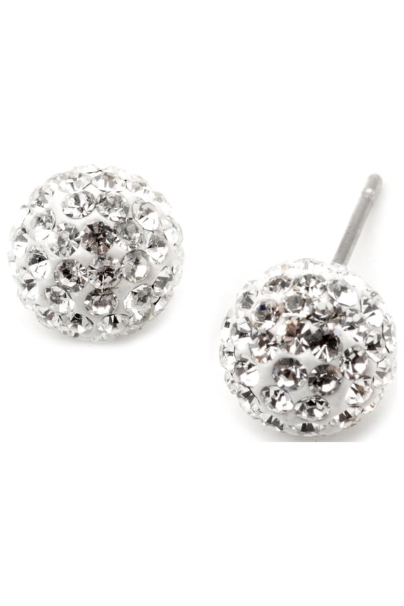 Silver Crystal Rhinestone 8mm Ball Shape Stud Earrings