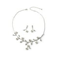 thumbnail image 1 of Silver Crystal Rhinestone Bridal Wedding Party Flower Shaped White Pearl and Leaf Shaped Rhinestone with Branches Dangle Earrings Necklace Jewelry Set, 1 of 1