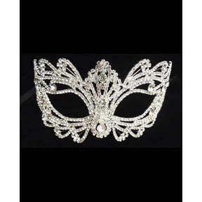 Silver Crystal Rhinestone Fringe Face Mask Masquerade Festival Rave Bridal Halloween