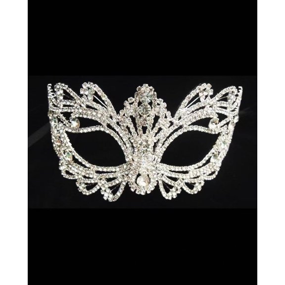 Silver Crystal Rhinestone Fringe Face Mask Masquerade Festival Rave Bridal Halloween