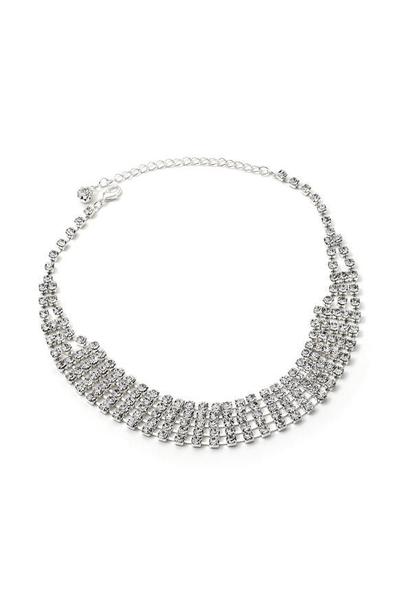Silver Crystal Rhinestone Large 5 Line Choker
