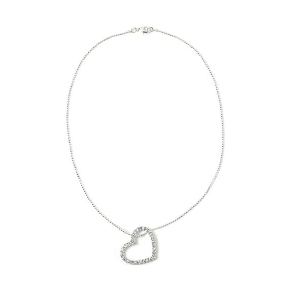 Silver Crystal Rhinestone Thin Line with Heart Shape Center Piece Chain Necklace