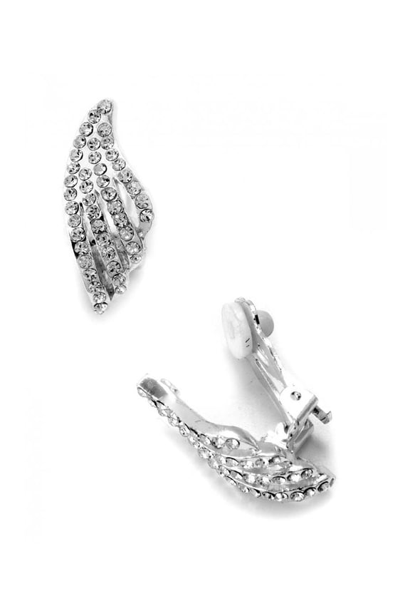 Silver Crystal Rhinestone Wave Shaped Clip Earrings