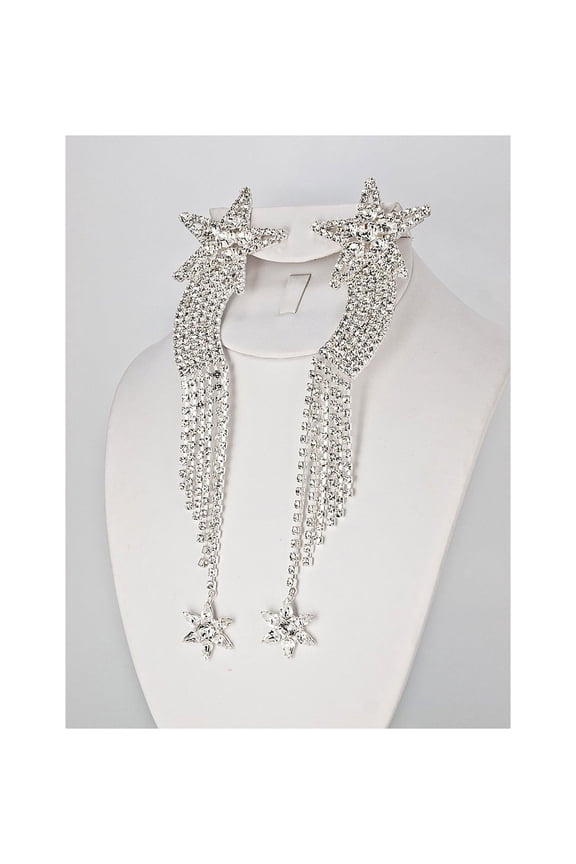 Silver Crystal Star Clip Earring