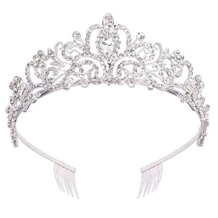 Silver Crystal Tiara Crown Headband Princess Elegant Crown with combs for Women Girls Bridal Wedding Prom Birthday Party