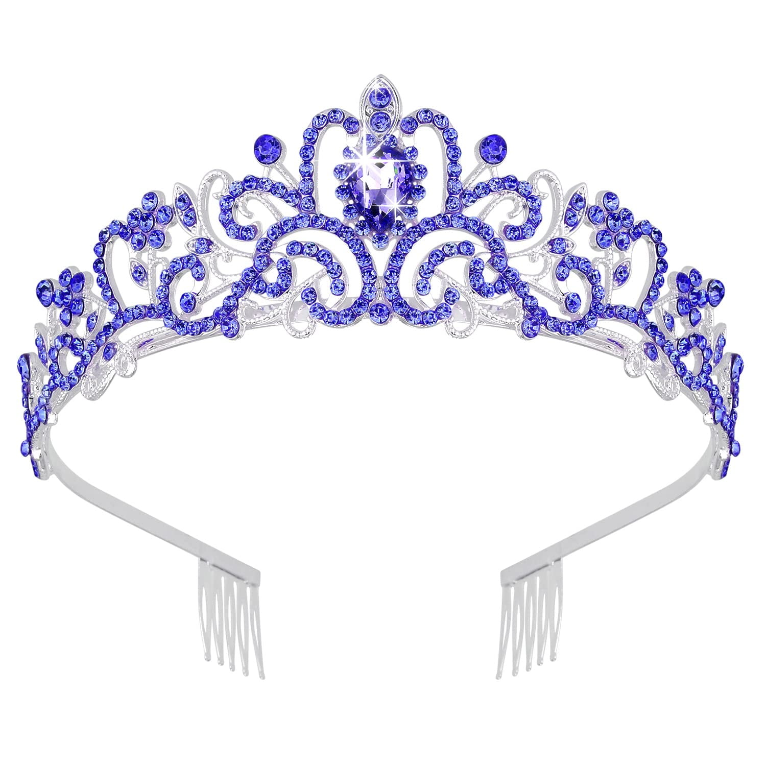 Purple Crystal Tiara Crown for Women Girls Princess Headband with Combs Dazzling Marquis Cut Royal Princess Mini Crystal Rhinestone  main image 2