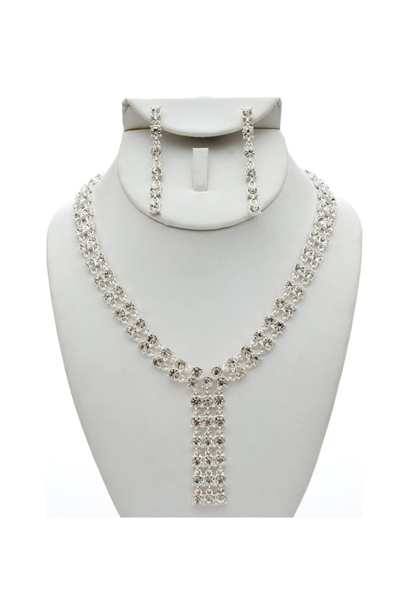 Silver Crystal Y Neck Set