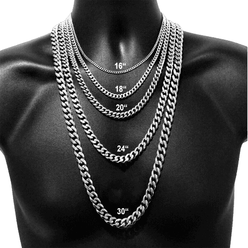 Silver Cuban Curb Chain Necklace for Men and Women Stainless Steel