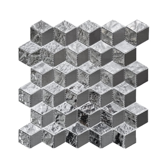 Silver Cubes Pattern 12-in x 12-1/2-in Glass Mosaic Wall Tile(15.625-sq. ft/ Box)