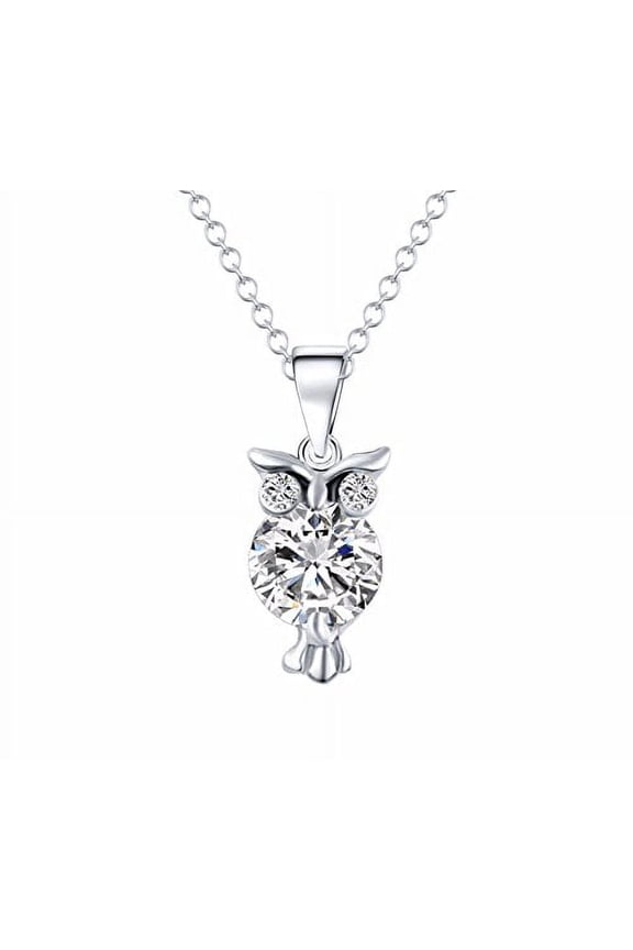 Silver Cubic Zirconia Owl Crystal Necklace