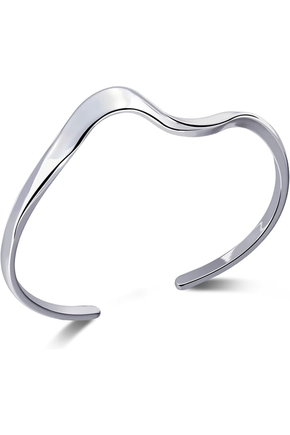 Silver Cuff Bracelet - Adjustable Irregular Thin Bangle for Women