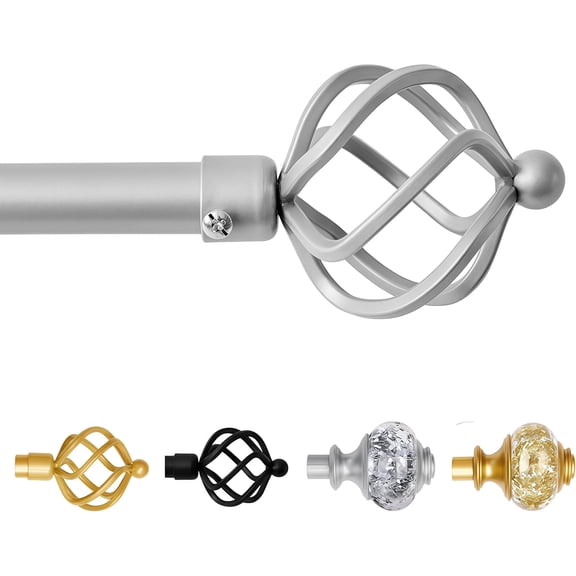 Silver Curatin Rod for Small Window 30 to 48 Inch, Standard Single 3/4 Inch Diameter Window Curtain Rod with Spiral Finials, Curtain Pole with Brackets for Basement, Living Room, Bedroom