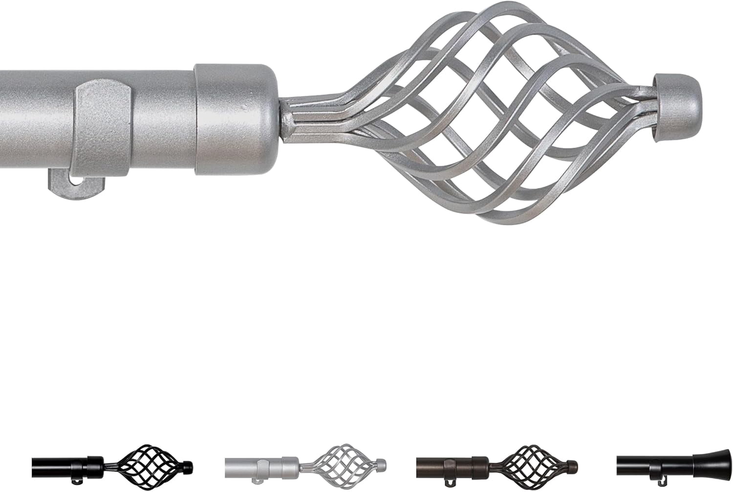 Silver Curtain Rods for Windows 28 to 128 Inch, 1 Inch Diameter Adjustable Heavy Duty Decorative Curtain Rod for Bedroom Living Room, Twisted Cage Ends