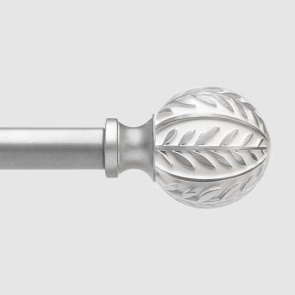 Silver Curtain Rods for Windows 28 to 48 inch,1" Adjustable Heavy Duty Window Curtain Rod with Leaf Finials,Rustic Decorative Drapery Rods Set,Size:18-60''