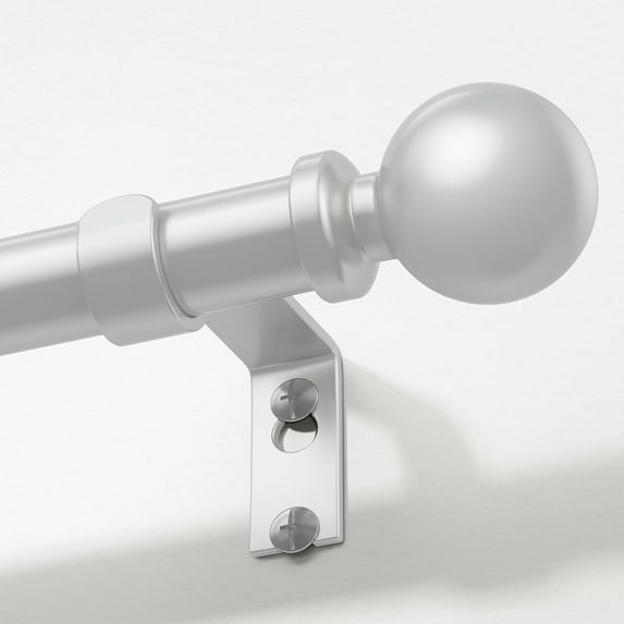 Silver Curtain Rods for Windows 30 to 56 Inch, Adjustable Heavy Duty 1" Diameter Decorative Curtain Rod with Matte Silver Round Finials, Modern Easy Install Extendable Metal Drapery Pole Set