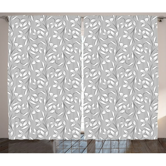 Ambesonne Grey Curtains 2 Panel Set, Paisley Antique Vintage, 108" x 90", White Grey