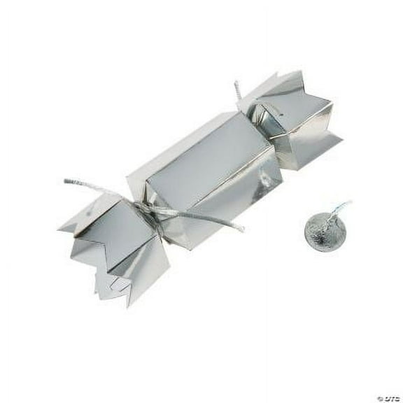 Silver Cylinder Favor Boxes with Ties, Wedding, Party Supplies, 24 Pieces