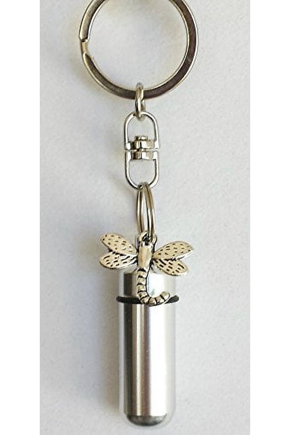 Silver DRAGONFLY POCKET STASH on Swivel KEYCHAIN - Secure/Waterproof, Airtight