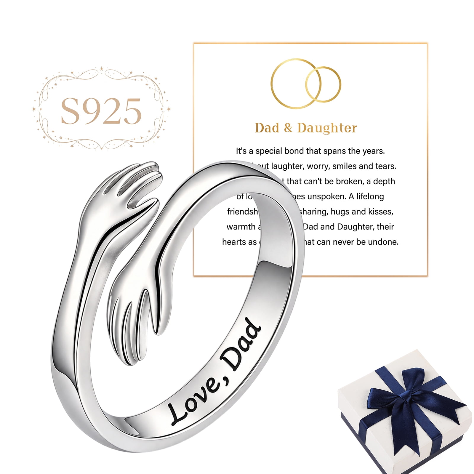 Silver Dad and Daughter Hug Ring, Hug Ring for Daughter, Adjustable ...