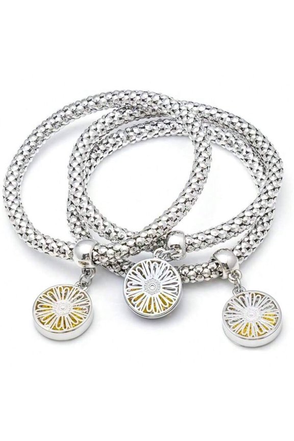 Silver Daisy Charm Multi-Strand Stretch Bracelet Set - 3PCS