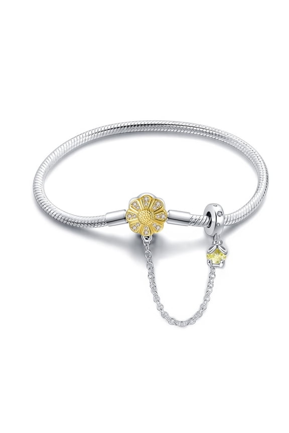 Silver Daisy Flower Bracelet Snake Chain Jewelry Gifts for Women Girls Birthday
