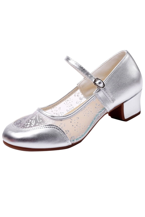 Silver Dance Shoes For Women Latin Practice Mid Heel Non-Slip Transparent Mesh Overlay Professional Performance Pu Upper Size 39 0.88 Lbs