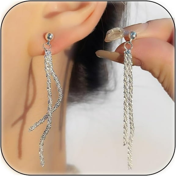 Silver Dangle Earring for Women Sparkly Threader Earrings Gold Spiral Earrings Twist Back Earrings