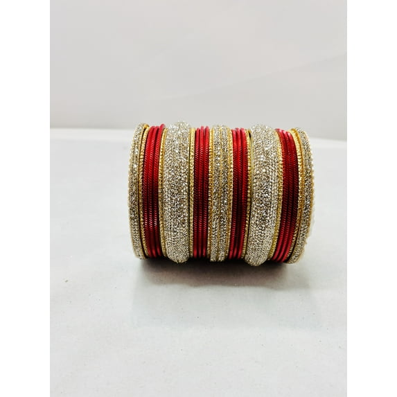 Silver & Dark Red Color Bangles