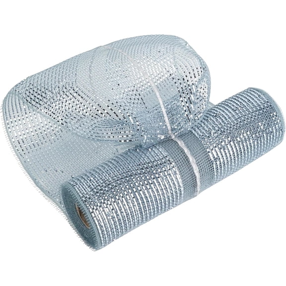 Silver Deco Mesh 10 Inch Deluxe Wide Foil Metallic Pull Up Mesh Decorative Mesh Silver Mesh Ribbon for Christmas Tree, Wreaths, Garland, Gift Wrapping, Bows Making (30 Feet)