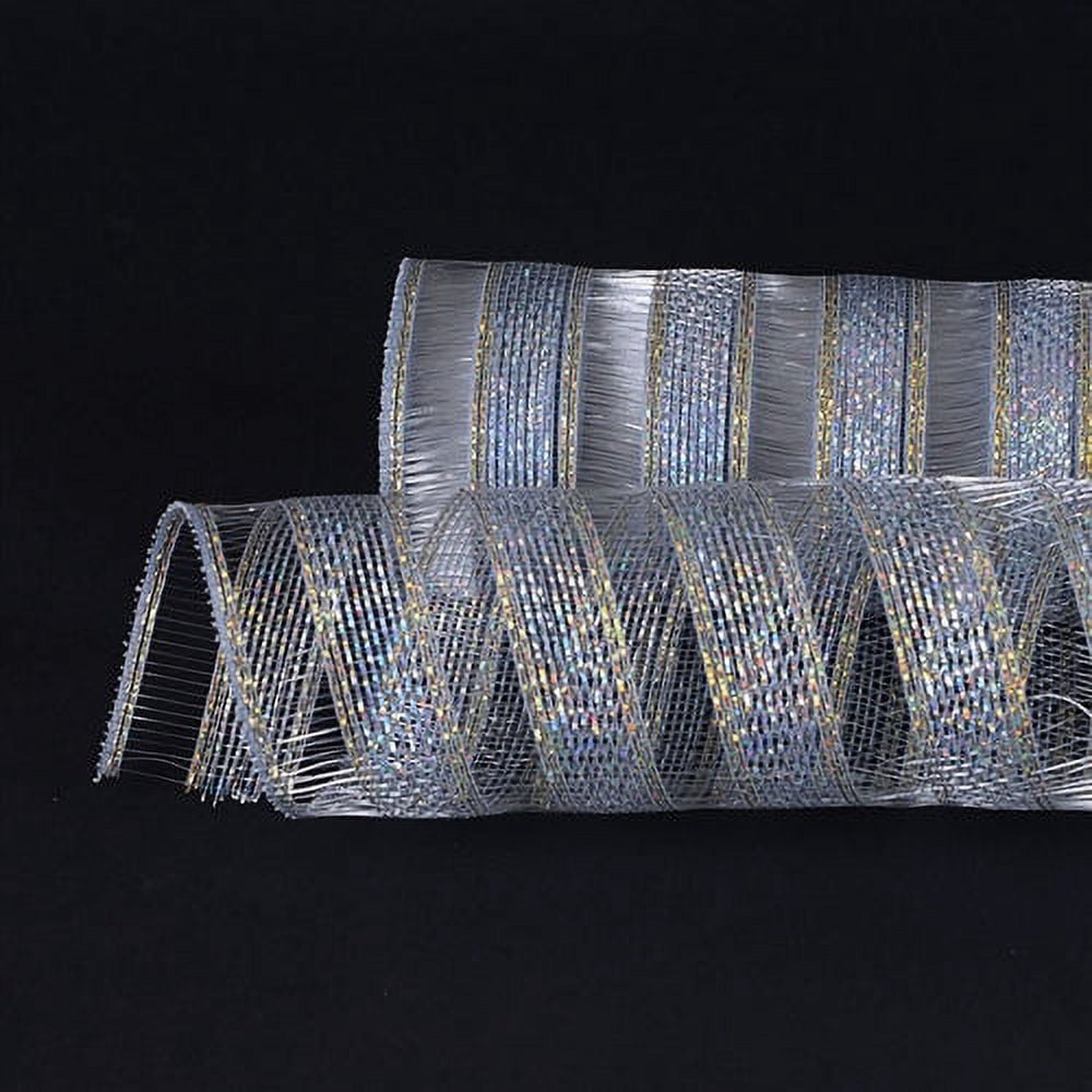 Silver - Deco Mesh Eyelash Metallic Stripes - (21 Inch x 10 Yards)