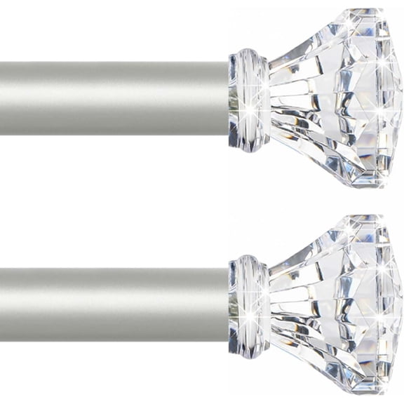 Silver Decorative Crystal Curtain Rods 2 Pack:Heavy Duty Adjustable Window Curtains Rods for Living Room Bedroom,Nickel Modern Acrylic Drapery Rods Set with Clear Bling Diamond Finials,36-88"