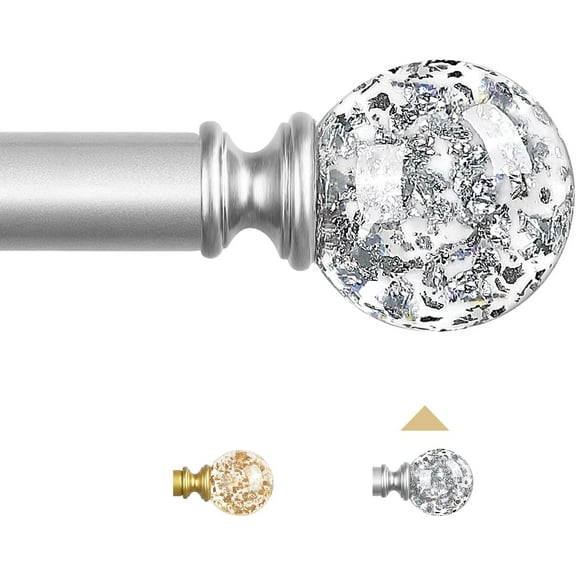 Silver Decorative Crystal Curtain Rods:36-88 Inch Heavy Duty Adjustable Window Curtains Rods for Bedroom Living Room,Nickel rn Girly Acrylic Drapery Set with Sheer Bling Foil Finials