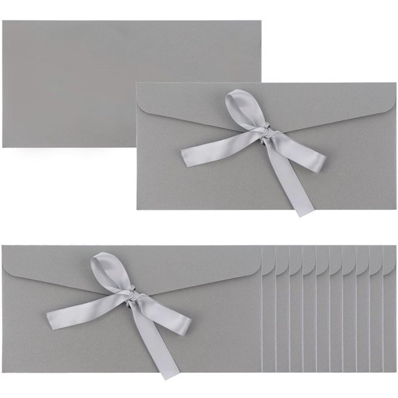 Silver Decorative Envelopes 20 Pcs Paper Invitation Envelopes with Ribbon Bow Gift Card Holders Thicken Greeting Envelope Set Wedding Party Favors Birthday Festival Supplies By Topboutique